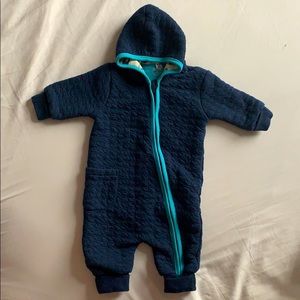 Lined organic cotton hooded footed cozy baby suit